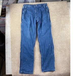 Carhartt Dungaree Fit Mens Blue Denim Carpenter Pants 34x36 Rental Workwear